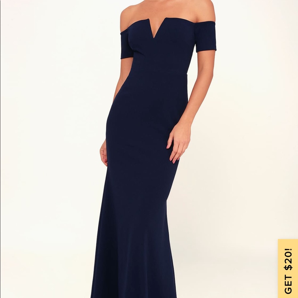 Navy off-the-shoulder strapless dress XS